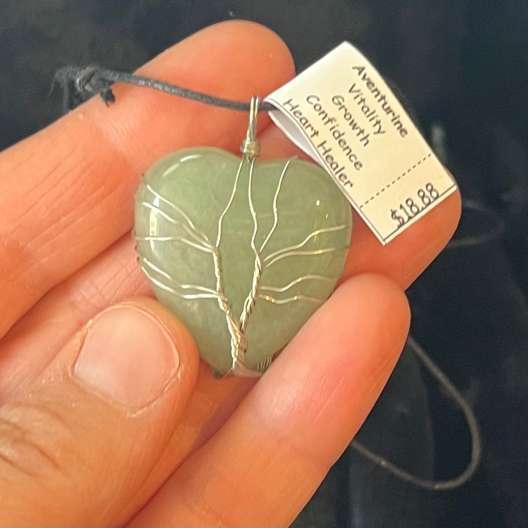 Green Aventurine Heart Tree of Life Wire Wrapped Necklace WN-0135