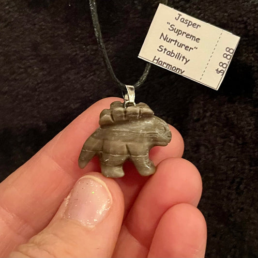 Grey Jasper Stegosaurus Dinosaur Necklace WN-0161