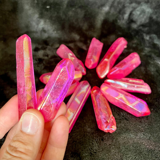 Hot Pink Aura Crystal Point, 1 pound lot, WC-0019