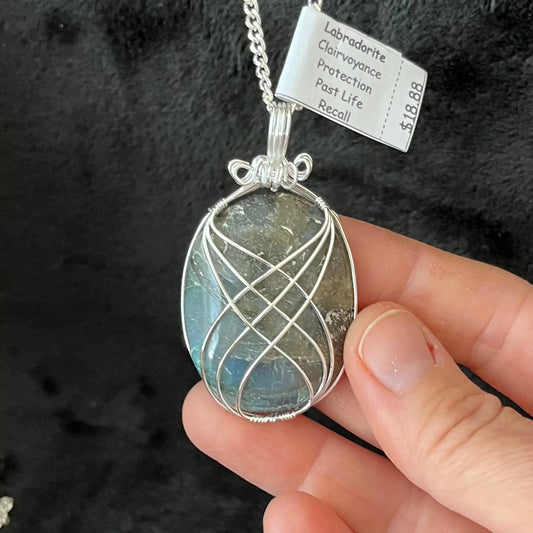 Labradorite Fancy Wrap Wire Wrapped Necklace WN-0277 - Shop Wholesale Crystals