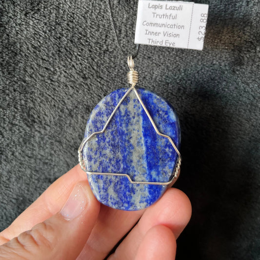 Lapis Lazuli Disk Wire Wrapped Necklace WN-0238 - Shop Wholesale Crystals