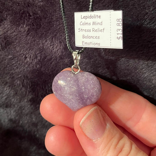 Lepidolite Puffy Heart Necklace WN-0263 - Shop Wholesale Crystals