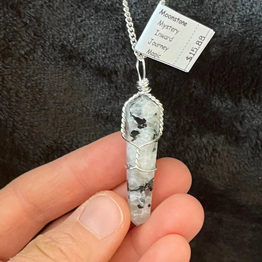 Moonstone Point Wire Wrapped Necklace WN-0119 - Shop Wholesale Crystals