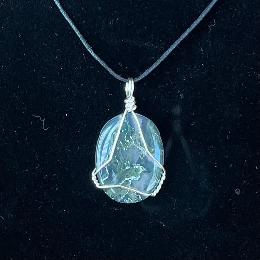 Moss Agate Wire Wrapped Necklace WN-0052 - Shop Wholesale Crystals