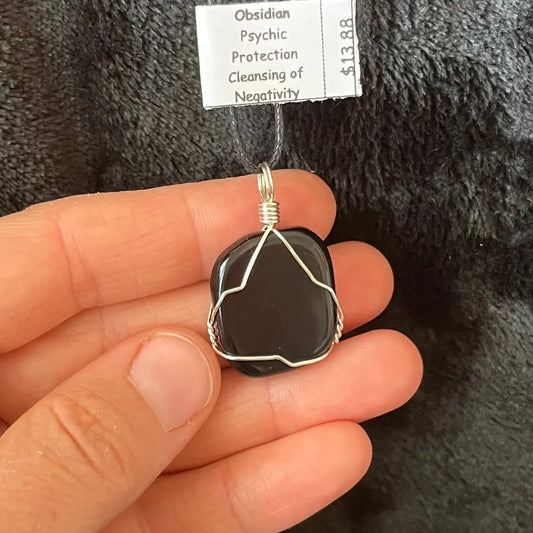Obsidian Wire Wrapped Necklace, WN-0073 - Shop Wholesale Crystals