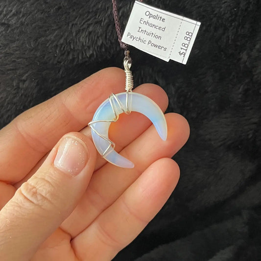 Opalite Crescent Moon Wire Wrapped Necklace WN-0134 - Shop Wholesale Crystals
