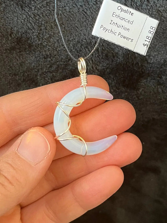 Opalite Crescent Moon Wire Wrapped Necklace WN-0134 - Shop Wholesale Crystals