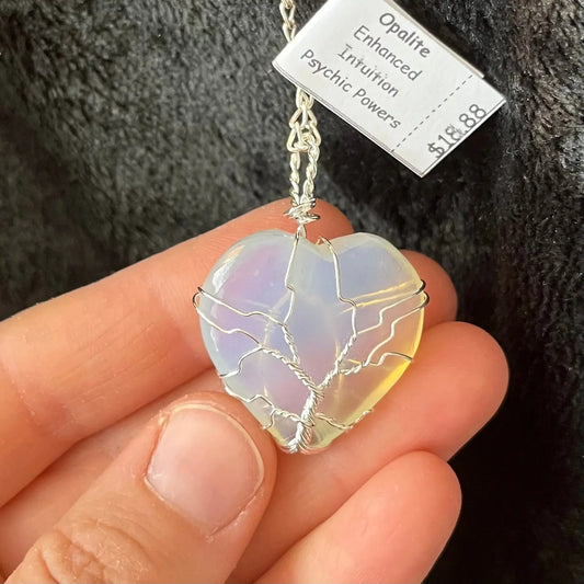 Opalite Heart, Tree of Life Wire Wrapped Necklace WN-0091 - Shop Wholesale Crystals