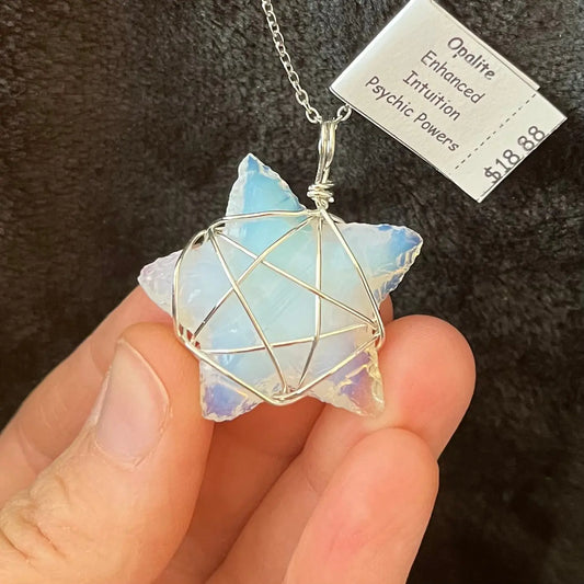 Opalite Knapped Star Wire Wrapped Necklace WN-0129 - Shop Wholesale Crystals