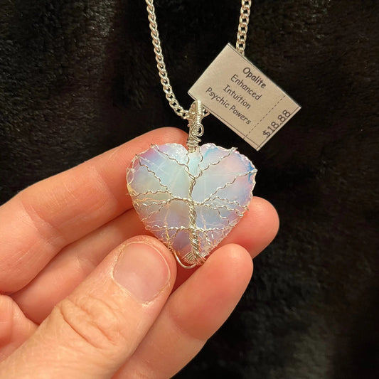 Opalite Knapped Heart, Tree of Life Wire Wrapped Necklace WN-0083 - Shop Wholesale Crystals