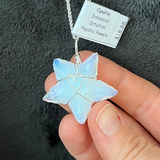 Opalite Knapped Star Wire Wrapped Necklace WN-0276 - Shop Wholesale Crystals
