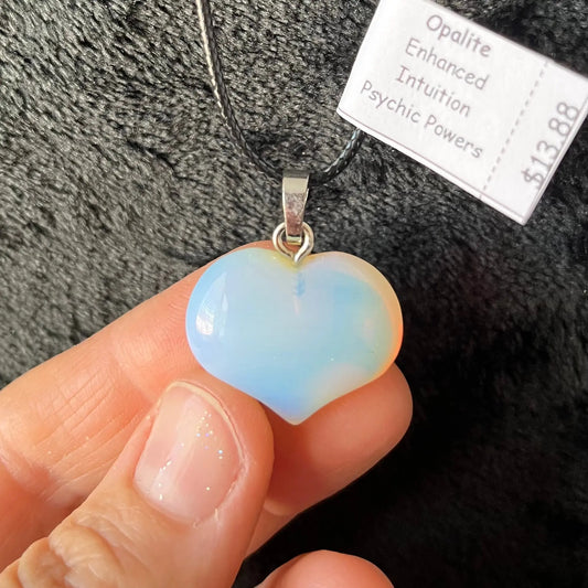 Opalite Puffy Heart Necklace WN-0260 - Shop Wholesale Crystals