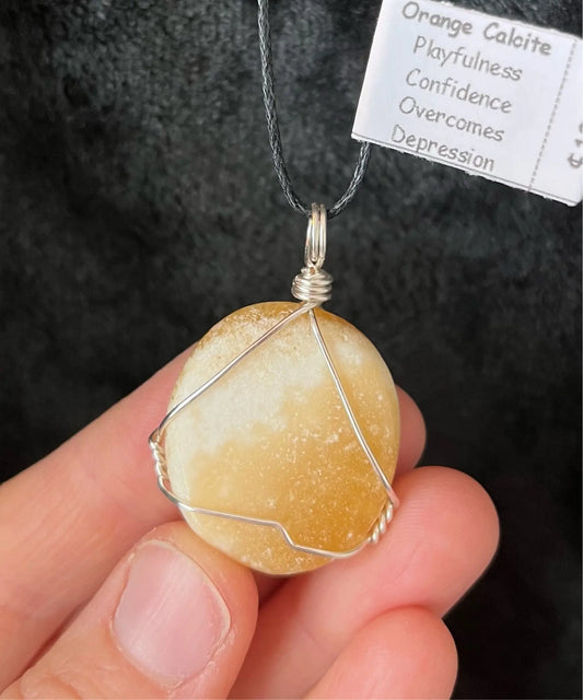 Orange Calcite Wire Wrapped Necklace WN-0069 - Shop Wholesale Crystals