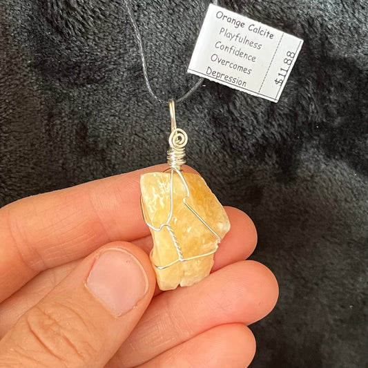 Orange Calcite Wire Wrapped Necklace WN-0074