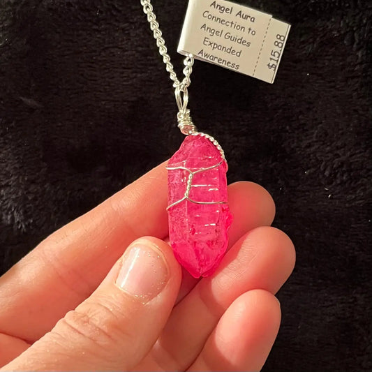 Pink Angel Aura Quartz Point Wire Wrapped Necklace WN-0156 - Shop Wholesale Crystals