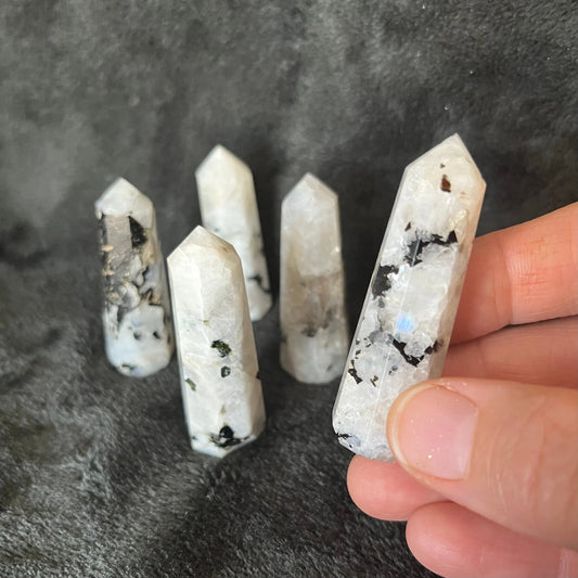 Rainbow Moonstone Obelisk, Package of 5 (Approx. 1 3/4”-2 1/4”) WO-0053 - Shop Wholesale Crystals