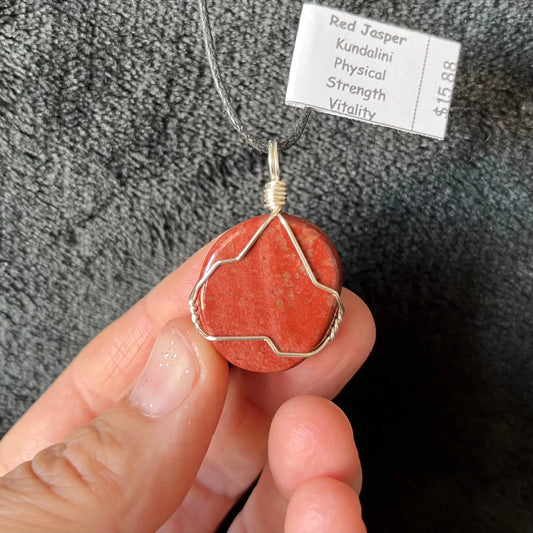 Red Jasper Disk Wire Wrapped Necklace WN-0241 - Shop Wholesale Crystals