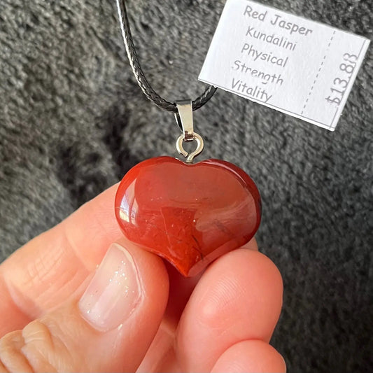 Red Jasper Puffy Heart Necklace WN-0251 - Shop Wholesale Crystals
