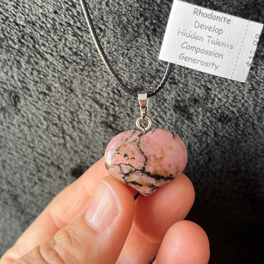 Rhodonite Puffy Heart Necklace WN-0249 - Shop Wholesale Crystals