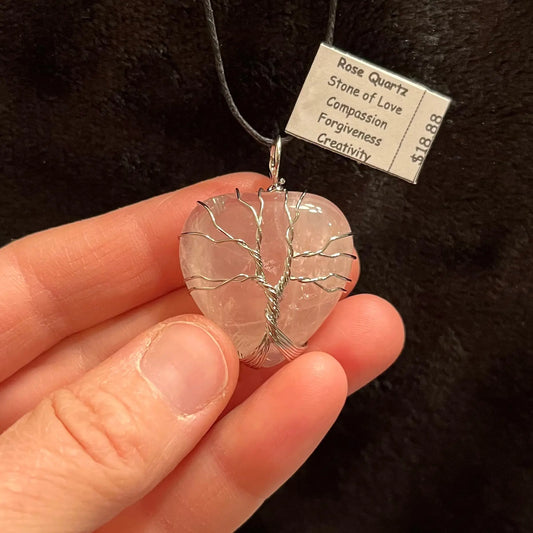 Rose Quartz Heart Tree of Life Wire Wrapped Necklace WN-0088 - Shop Wholesale Crystals
