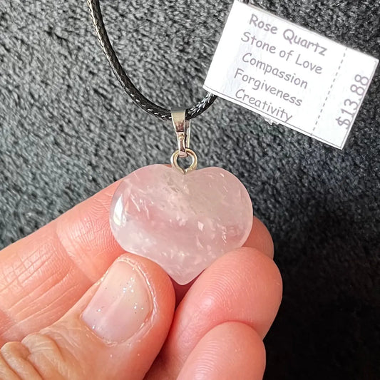 Rose Quartz Puffy Heart Necklace WN-0233 - Shop Wholesale Crystals