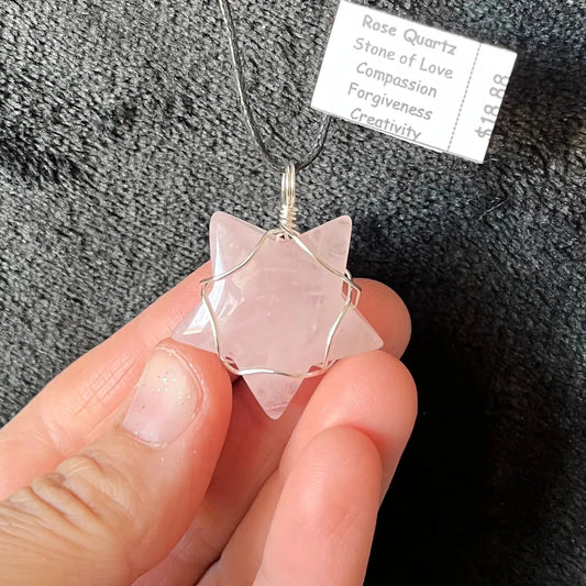 Rose Quartz Star Wire Wrapped Necklace WN-0239 - Shop Wholesale Crystals