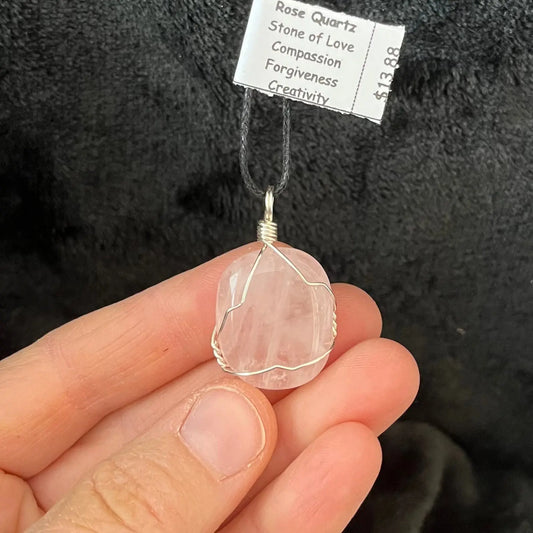 Rose Quartz Wire Wrapped Necklace WN-0081 - Shop Wholesale Crystals