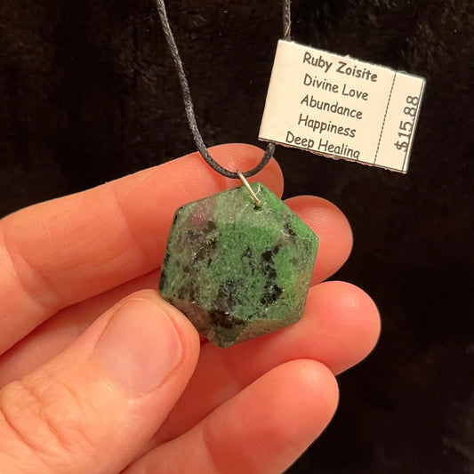 Ruby in Zoisite Hexagon Necklace with adjustable cord WN-0064 - Shop Wholesale Crystals
