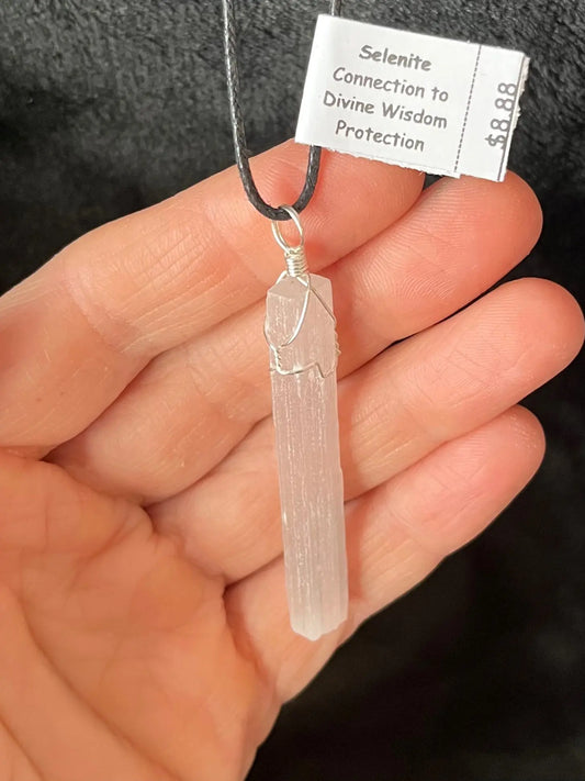 Selenite Wire Wrapped Necklace WN-0076 - Shop Wholesale Crystals