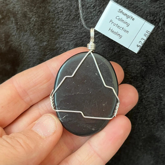 Shungite Disk Wire Wrapped Necklace WN-0186 - Shop Wholesale Crystals