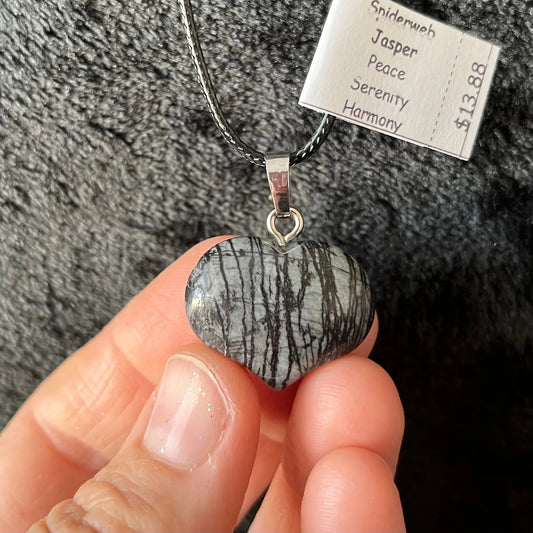 Spiderweb Jasper Puffy Heart Necklace WN-0254 - Shop Wholesale Crystals