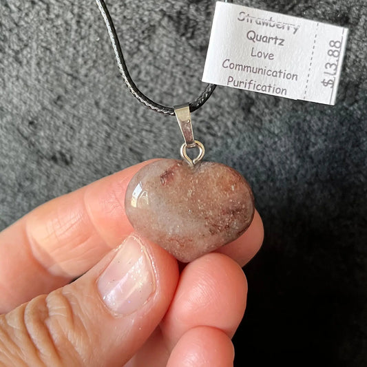 Strawberry Quartz Puffy Heart Necklace WN-0232 - Shop Wholesale Crystals