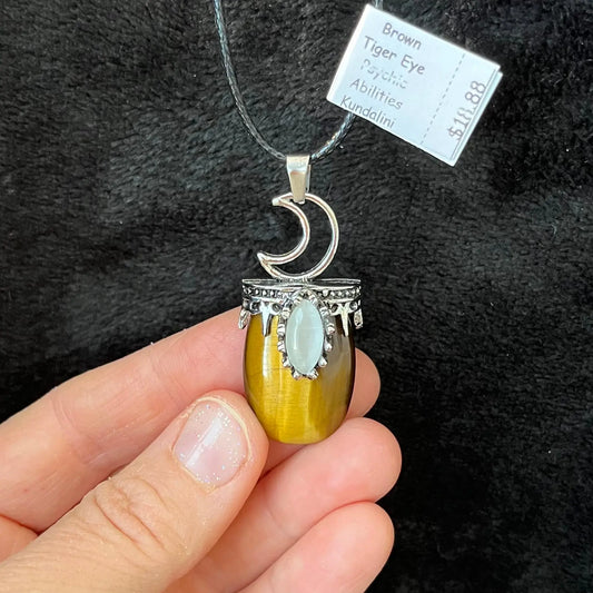 Tiger Eye Fancy Moon Necklace WN-0192 - Shop Wholesale Crystals