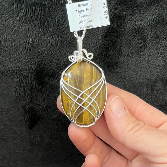 Tiger Eye Fancy Wrap Wire Wrapped Necklace WN-0275 - Shop Wholesale Crystals