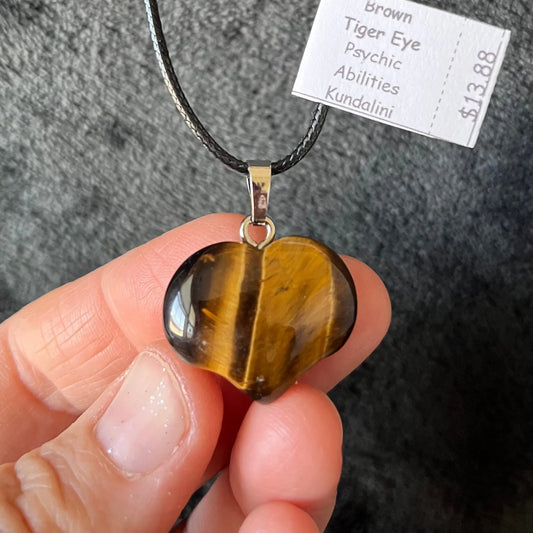 Tiger Eye Puffy Heart Necklace WN-0236 - Shop Wholesale Crystals