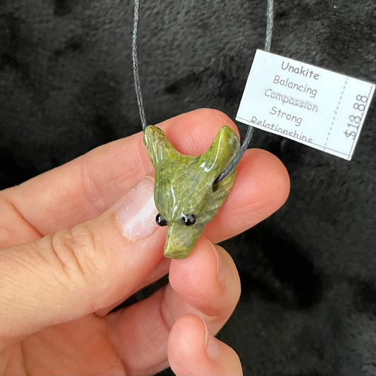Unakite Jasper Wolf Necklace WN-0149 - Shop Wholesale Crystals