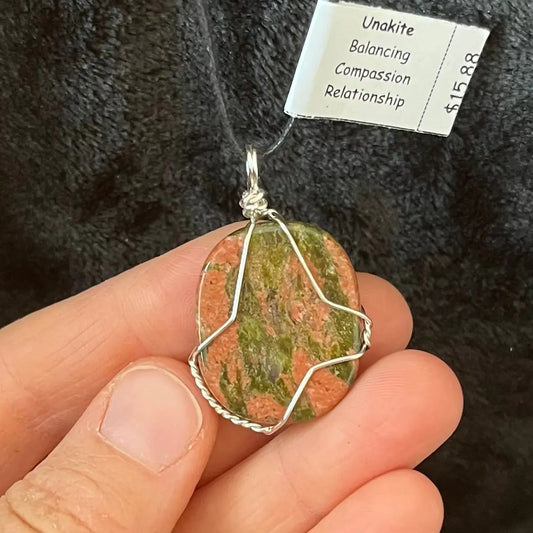 Unakite Jasper Wire Wrapped Necklace WN-0108 - Shop Wholesale Crystals
