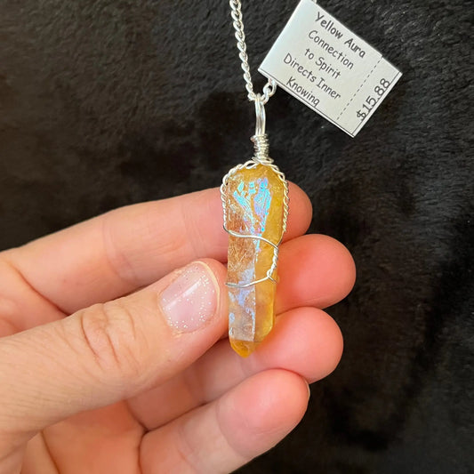 Yellow Aura Quartz Wire Wrapped Necklace WN-0143 - Shop Wholesale Crystals
