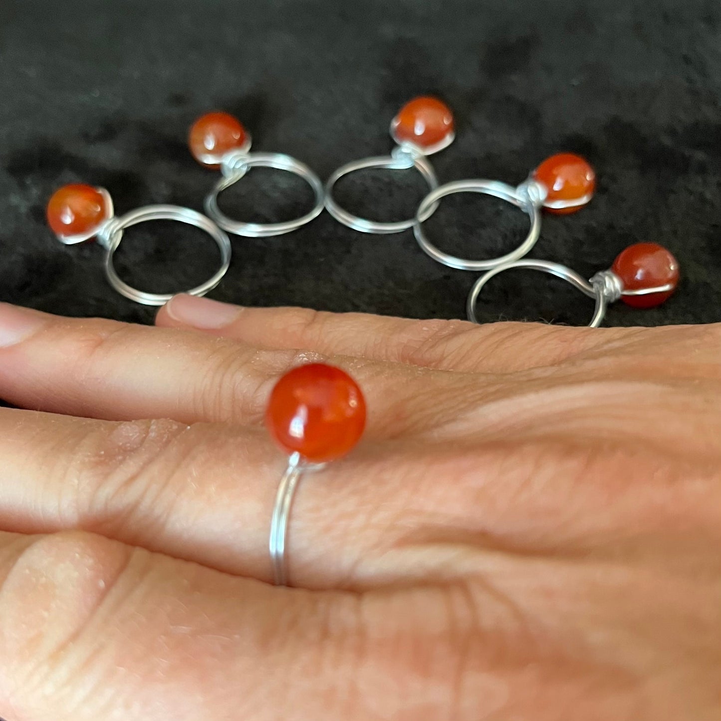 Carnelian Agate Wire Wrapped Ring (Size 8)  1182