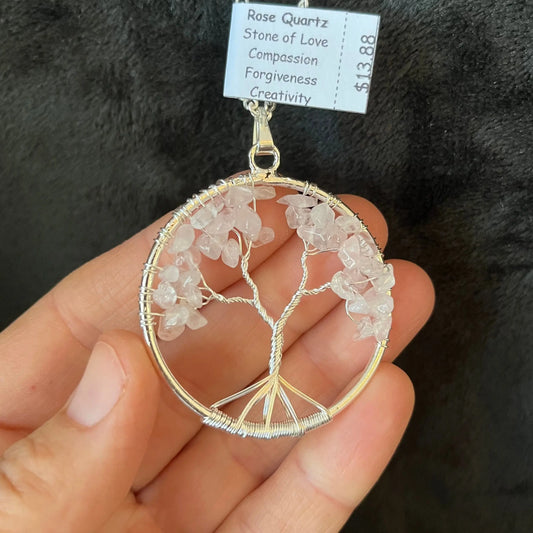 Rose Quartz, Tree of Life Wire Wrapped Necklace , with 22” chain, 1118 Shop Wholesale Crystals