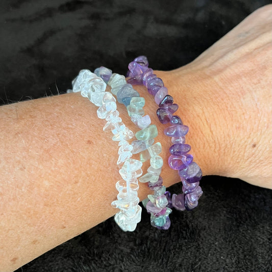 Consciousness 3-Piece Bracelet Set, Amethyst, Fluorite and Quartz 1213