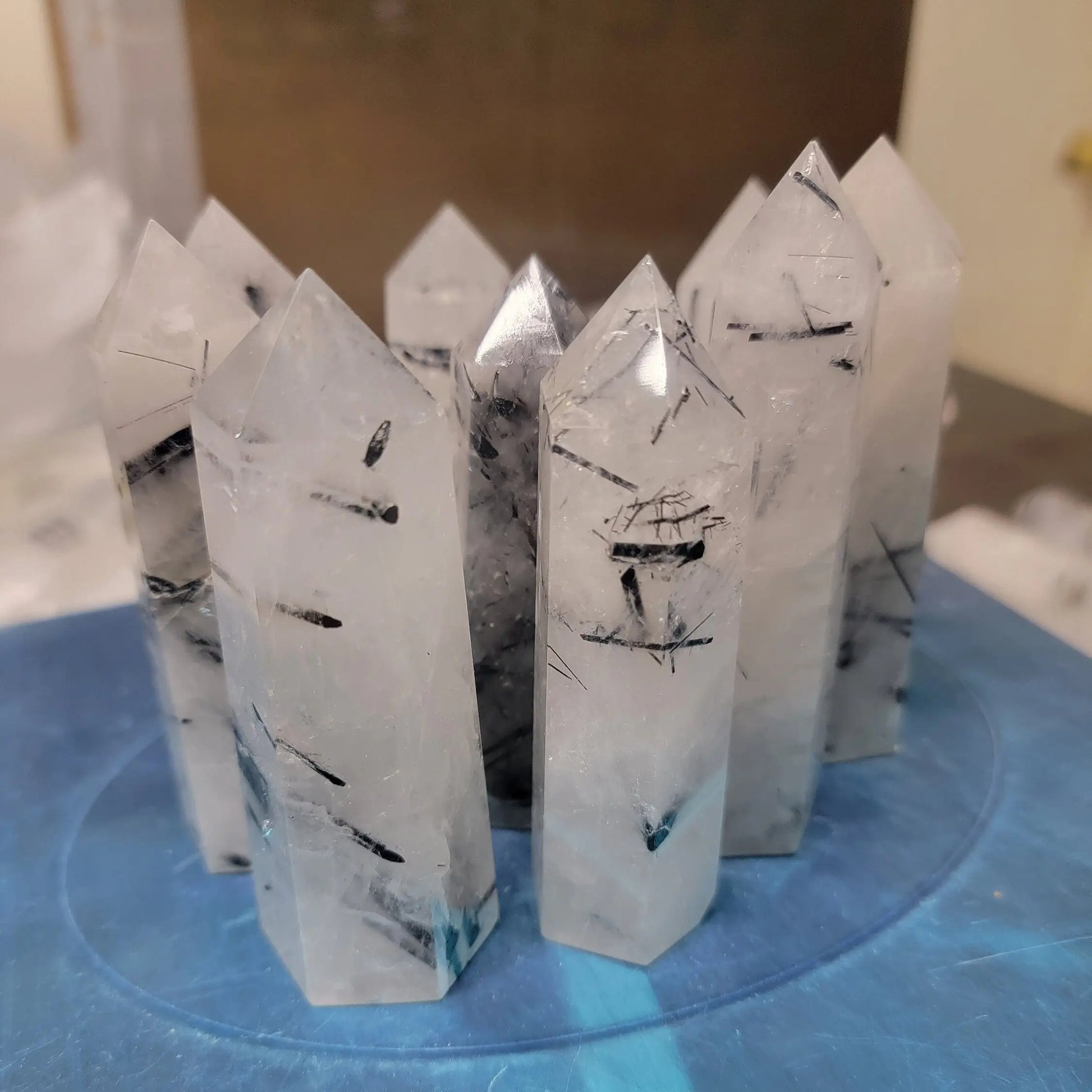 Tourmalated Quartz Obelisk, (Approx. 3" - 4")  Tourmalinated Quartz Crystal, Healing Stone for Crystal Grid Making 0905 Shop Wholesale Crystals