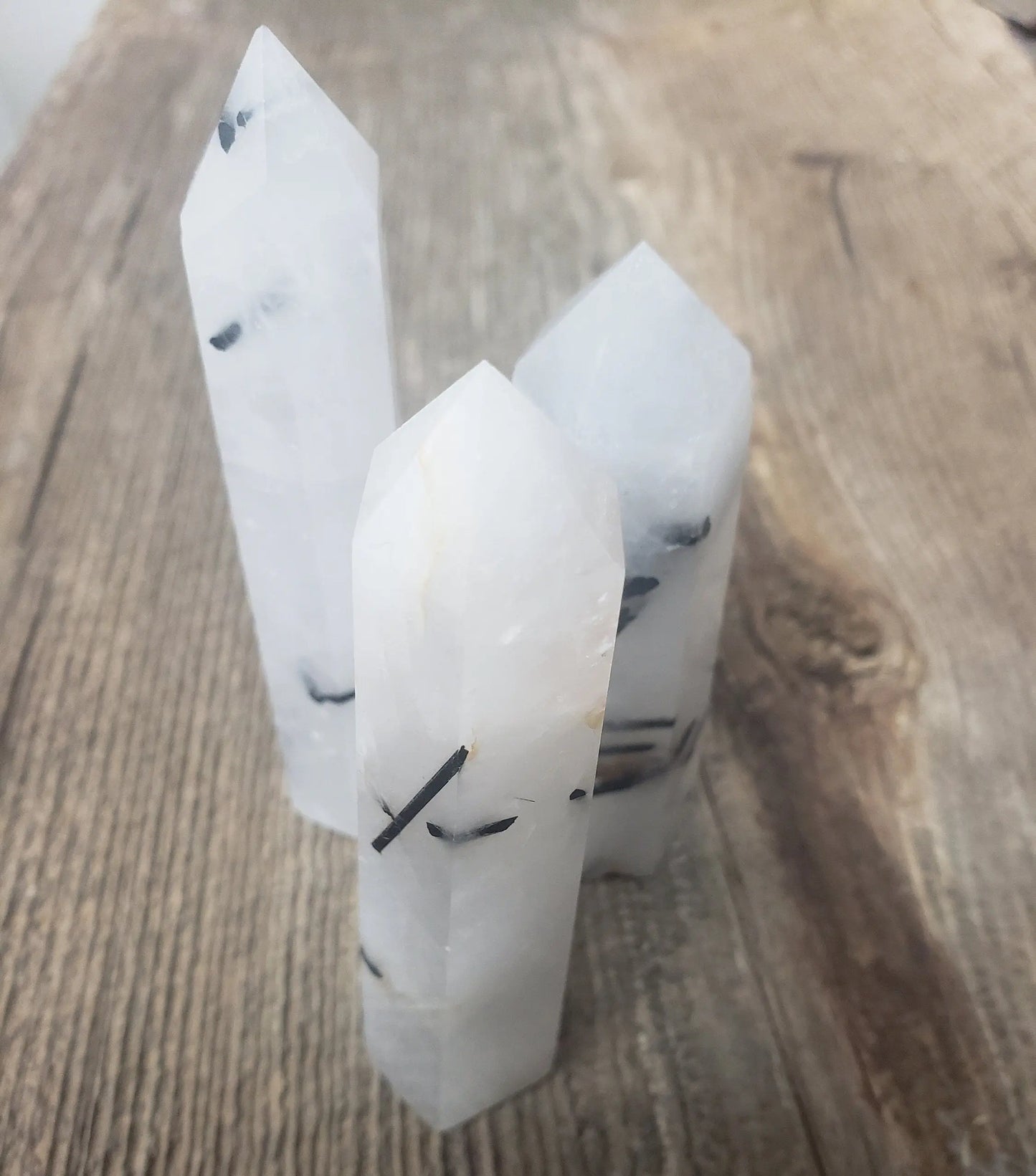 Tourmalated Quartz Obelisk, (Approx. 3" - 4")  Tourmalinated Quartz Crystal, Healing Stone for Crystal Grid Making 0905 Shop Wholesale Crystals