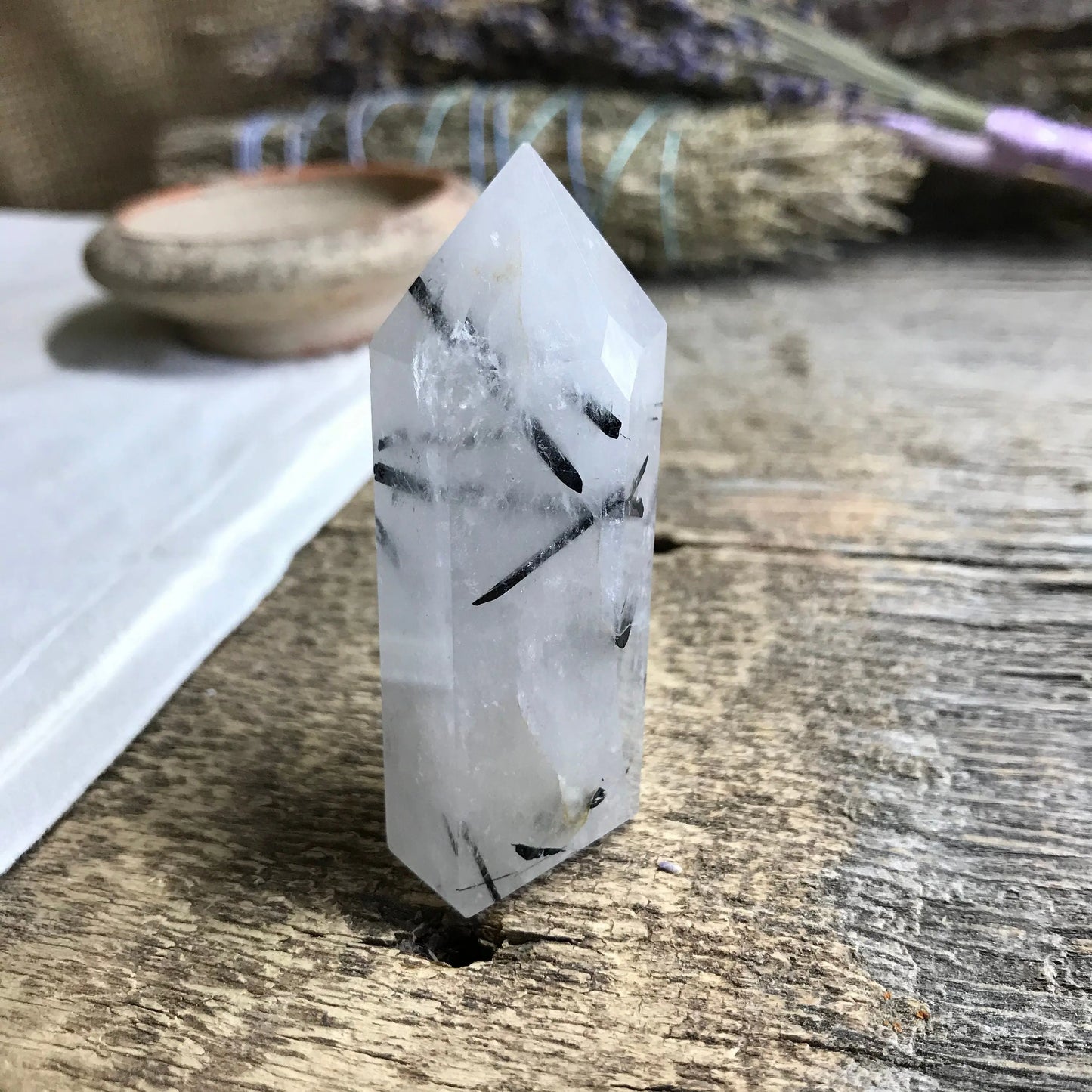 Tourmalated Quartz Obelisk, (Approx. 3" - 4")  Tourmalinated Quartz Crystal, Healing Stone for Crystal Grid Making 0905 Shop Wholesale Crystals