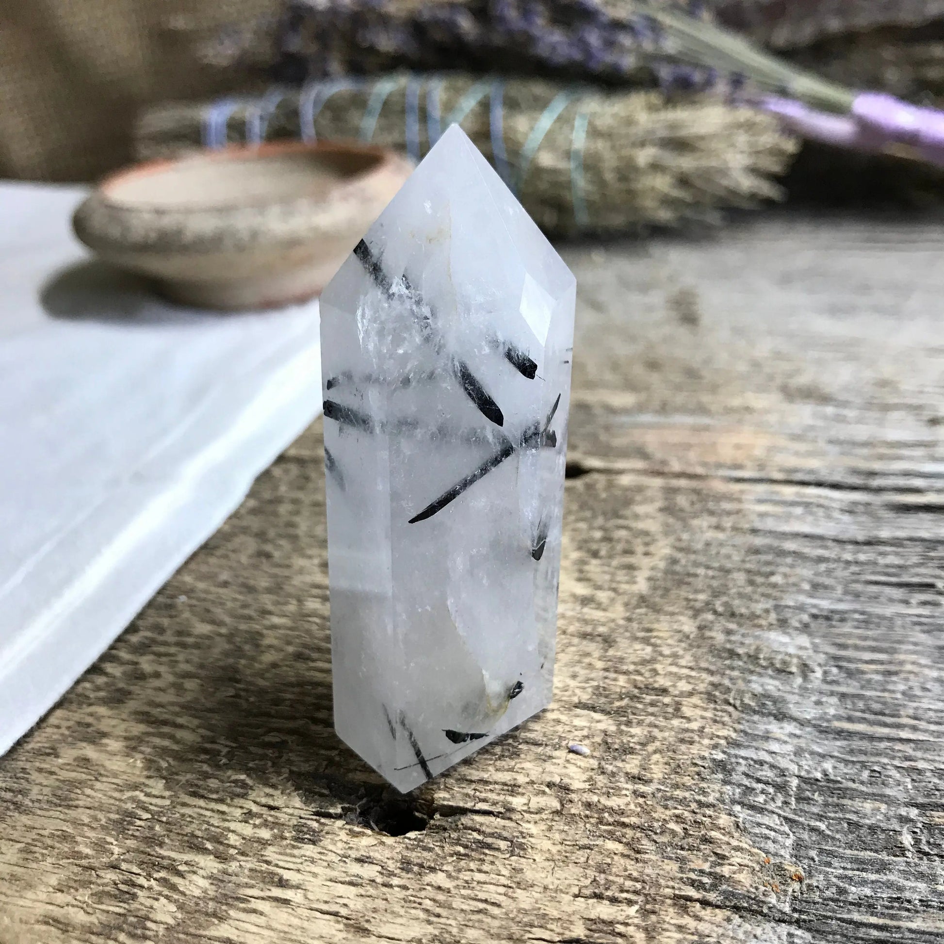 Tourmalated Quartz Obelisk, (Approx. 3" - 4")  Tourmalinated Quartz Crystal, Healing Stone for Crystal Grid Making 0905 Shop Wholesale Crystals