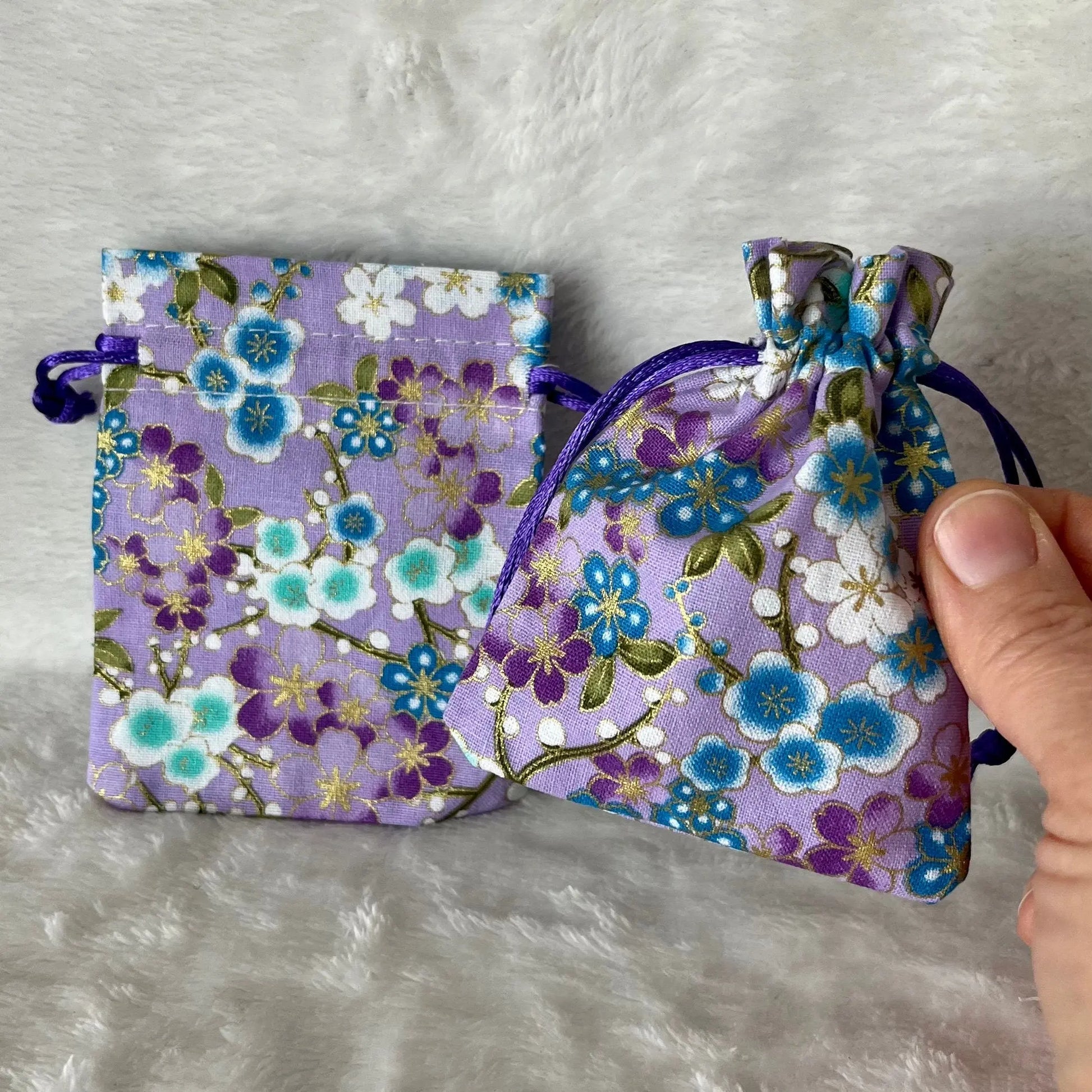 Purple Floral Drawstring Bag (Approx. 2 1/2” X 3 1/2") BAG-0207 Shop Wholesale Crystals