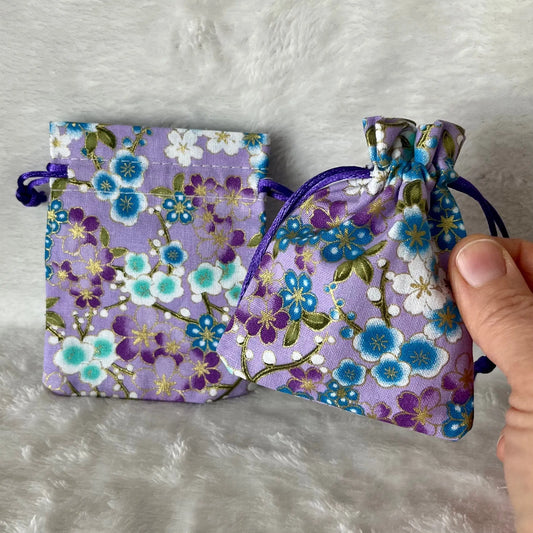 Purple Floral Drawstring Bag (Approx. 2 1/2” X 3 1/2") BAG-0207 Shop Wholesale Crystals