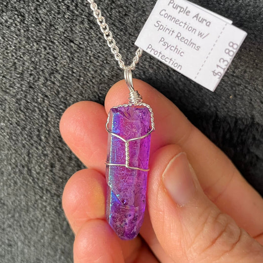 Purple Aura Quartz Wire Wrapped Necklace NCK-2924