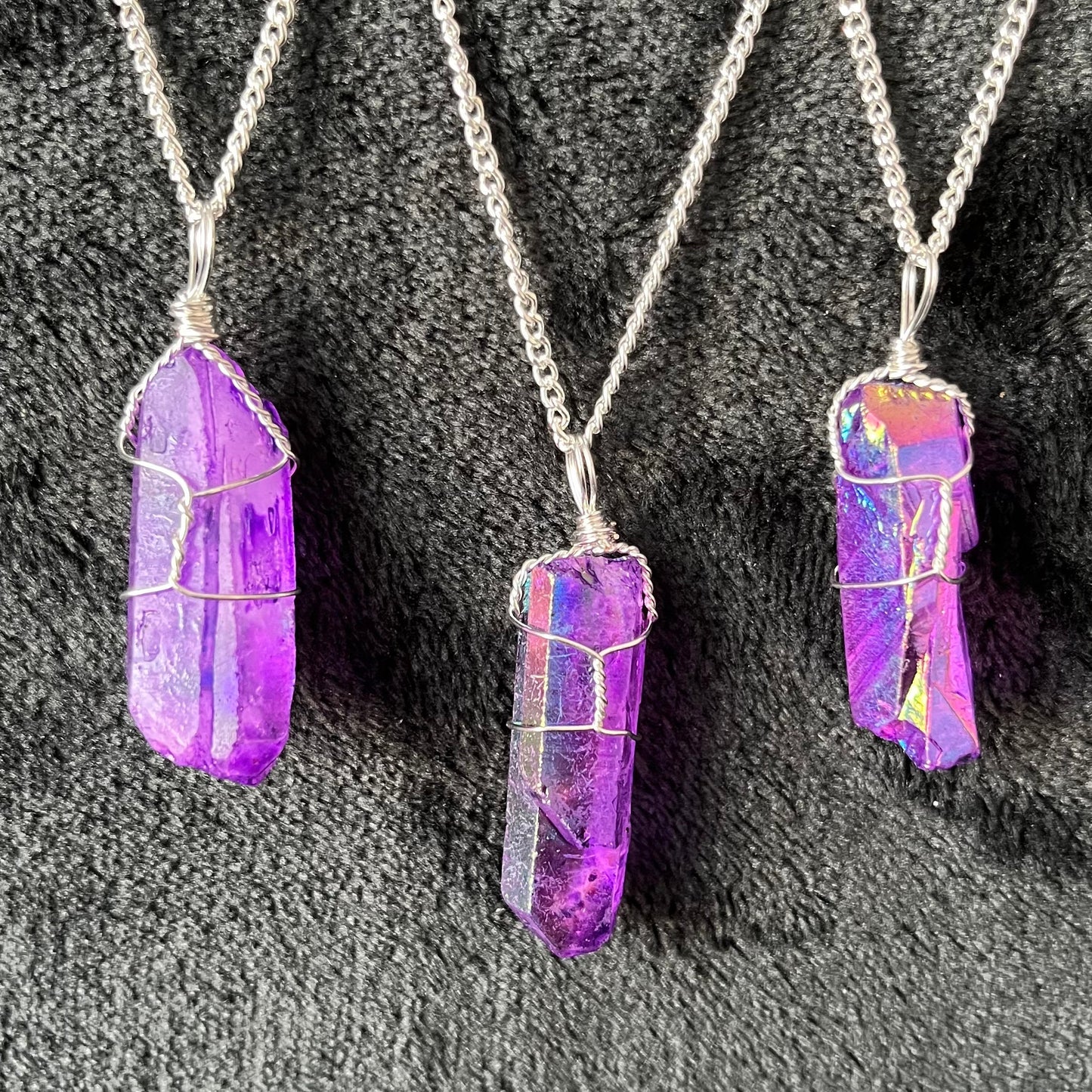 Purple Aura Quartz Wire Wrapped Necklace NCK-2924