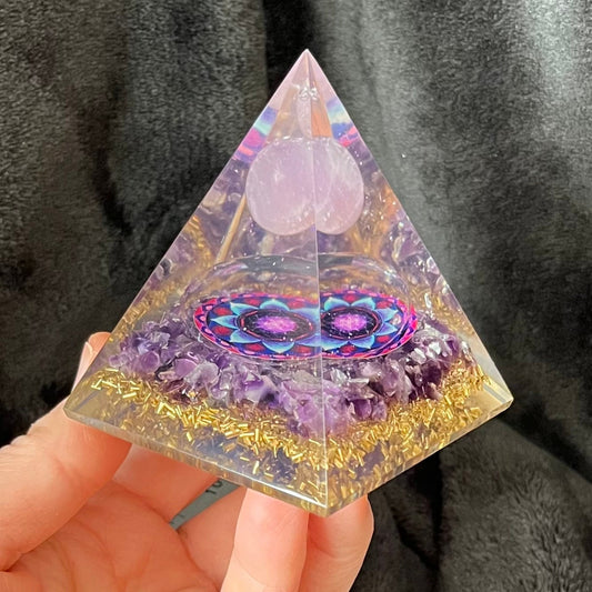 Amethyst Sphere Orgonite Pyramid (Approx. 2 1/2” X 2 1/2” X 3”) 0115